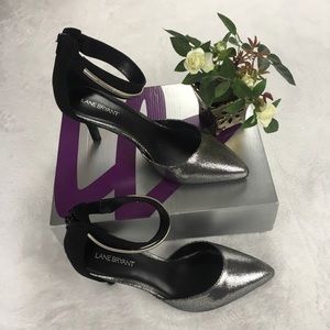 Lane Bryant Silver & Black Ankle Strap Heels Shoes